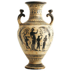 Ancient Pottery Masterpiece: A finely crafted Grecian amphora, a timeless relic adorned with intricate black figure artwork, stands as a testament to ancient artistry.