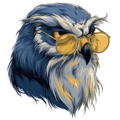 Stylish illustration of an owl wearing sunglasses, showcasing a bold, artistic style and striking color combinations.