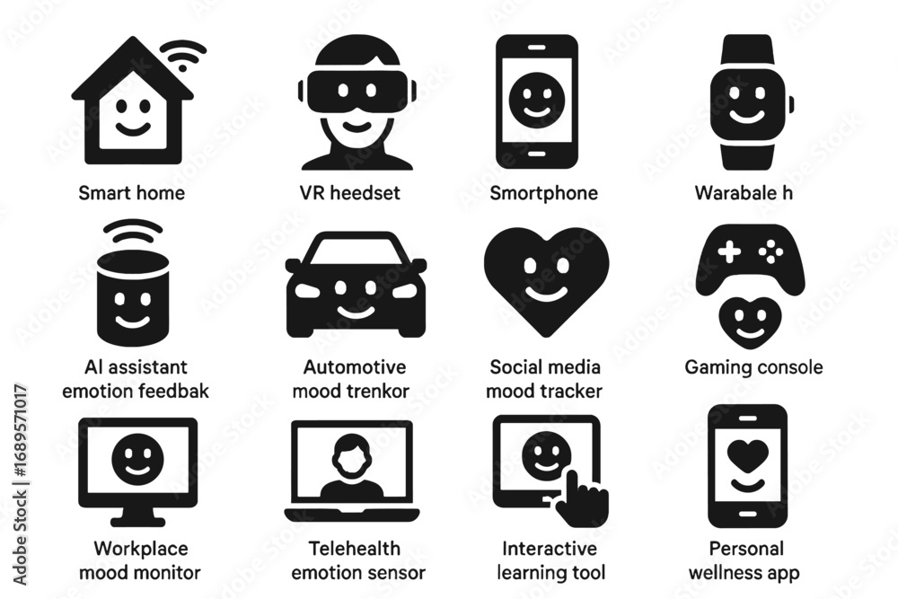 Poster wearable icons vector feedback tracker sensor emotion headset console mood icon app