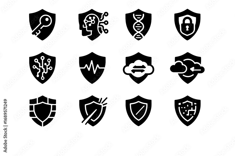 Poster cyber alert shields sensor vector defense pulse icon futuristic matrix reflex quantum