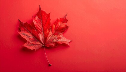 red maple leaf on red  background