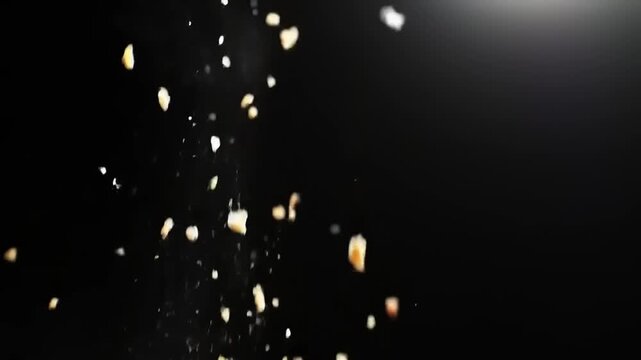 Crumbs falling with dark background.