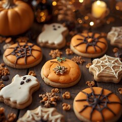 Halloween cookies. Warm autumn atmosphere, sweets for Halloween.