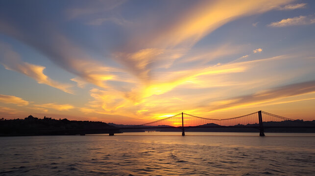ISTANBUL, TURKEY. Beautiful Istanbul sunrise landscape with colored clouds. Istanbul Bosphorus Bridge (15 July Martyrs Bridge. Turkish: 15 Temmuz Sehitler Koprusu).