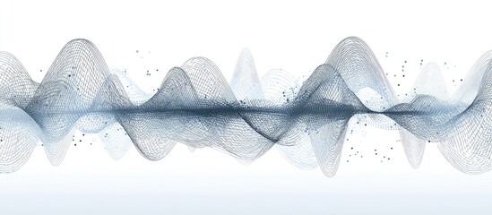 Abstract design featuring a series of interconnected wave patterns, rendered in varying shades of gray, set against a crisp white background.