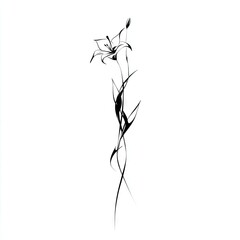 A stylized black and white lily design with intricate lines, showcasing a floral motif in an artistic interpretation.
