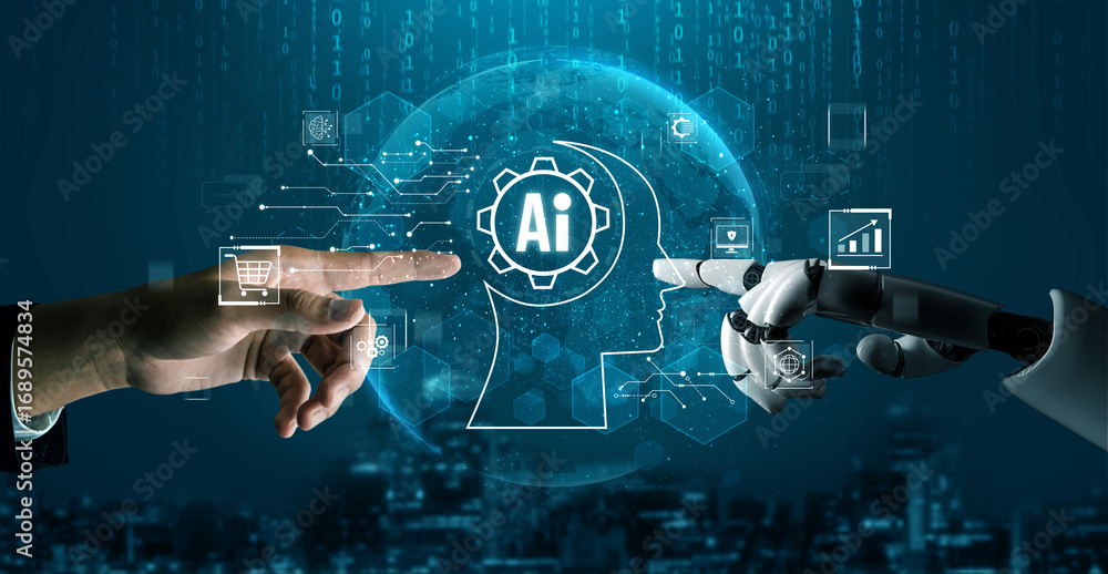 Aufkleber ai assistant brain processor with llm technology, big data, machine learning, generative ai for busi