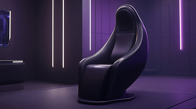 Futuristic Gaming Chair in a Neon-Lit Room - Powered by Adobe