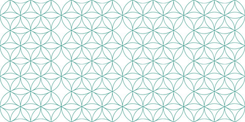 Seamless geometric pattern with circular line art in teal green on white background, perfect for modern textile, wallpaper, wrapping paper, abstract decor, and stylish surface design.