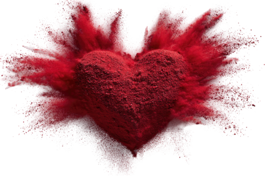 Red heart shape, surrounded by a burst of red and white powder