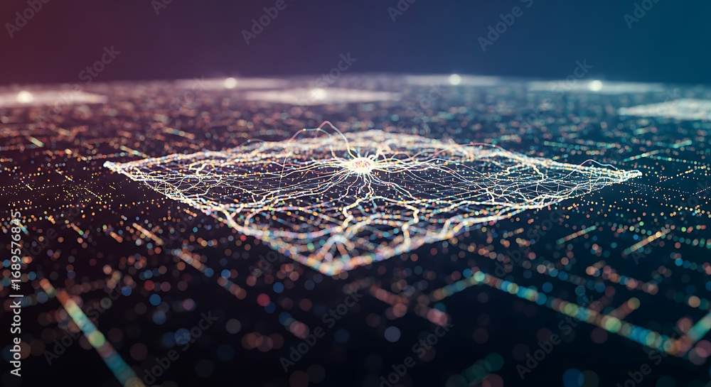 Aufkleber abstract network illustration with interconnected lines and glowing points on a dark surface ai gene