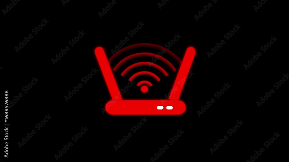 Aufkleber red color router icon animation. router with antennas emitting wireless signal. technology, internet
