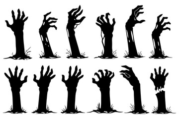 Halloween Zombie Hands Rising Silhouette Illustration
