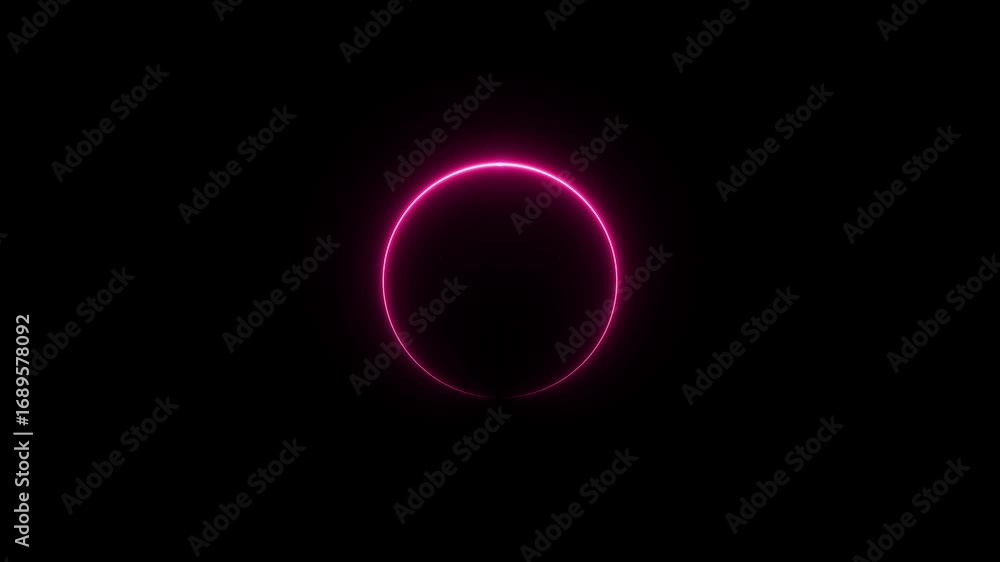 Poster abstract neon effect circle frame animation. red color neon circle on black background 4k video