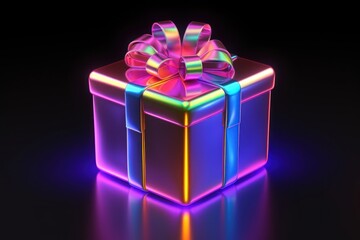 Obraz premium 3D render of giftbox icon neon bow illuminated.