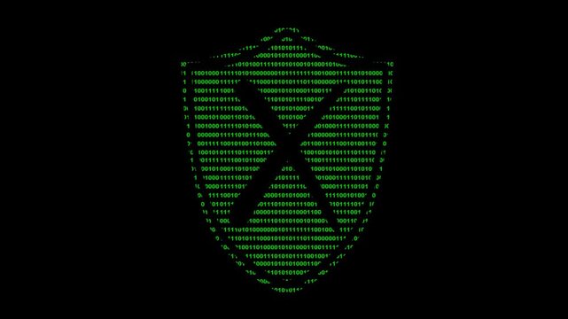 video animation shield and cross disabled designed with numbers 0 and 1 of the binary coode system, of disabled antivirus concept, on a transparent background with alpha channel set to zero