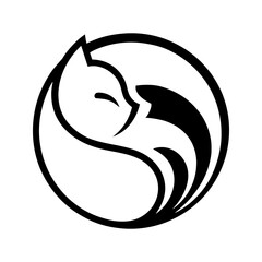 Minimalist vector logo of a cat curled up sleeping peacefully, smooth curves, elegant line art, simple flat style, modern monochrome design, professional pet brand logo.