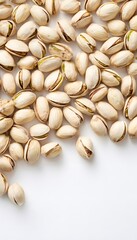 Close-up full frame of pistachios on white background