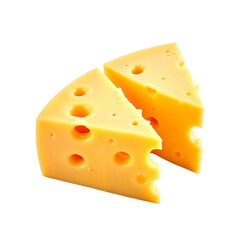 Yellow cheese wedges with holes on a white background  