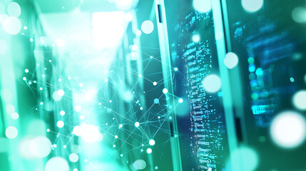 Server Room with Network Connections and Data Flow