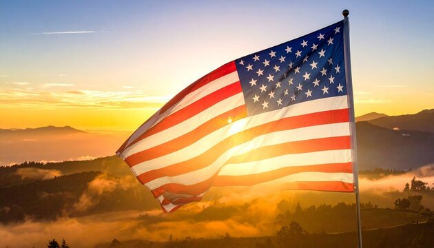 "American flags lined up on a grassy field in a sunlit park, fluttering gently in the breeze to honor national pride." - Powered by Adobe