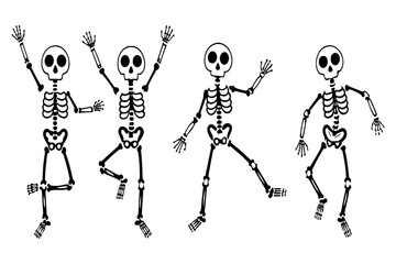 Cute and Funny Dancing Skeleton Characters Vector Illustration