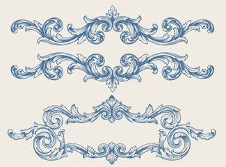 Vintage Baroque Victorian frame border flower pattern vector floral engraved scroll ornament leaf retro decorative design. filigree calligraphic heraldic shield swirl