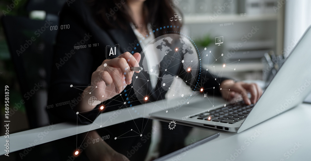 Aufkleber global ai network showing connection between ai, global, and network elements across the digital wor