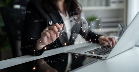 Global AI network showing connection between AI, global, and network elements across the digital...