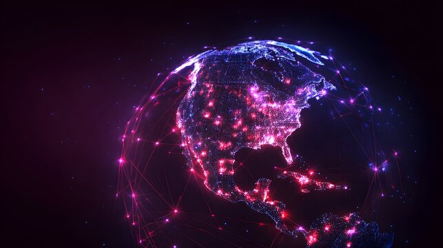 Futuristic digital globe showcasing USA map with smart mapping and global network connections