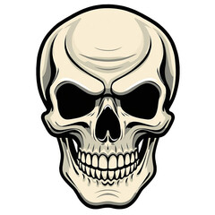 Fototapeta premium Stylized skull with dark eye sockets and bared teeth on white background head skeleton