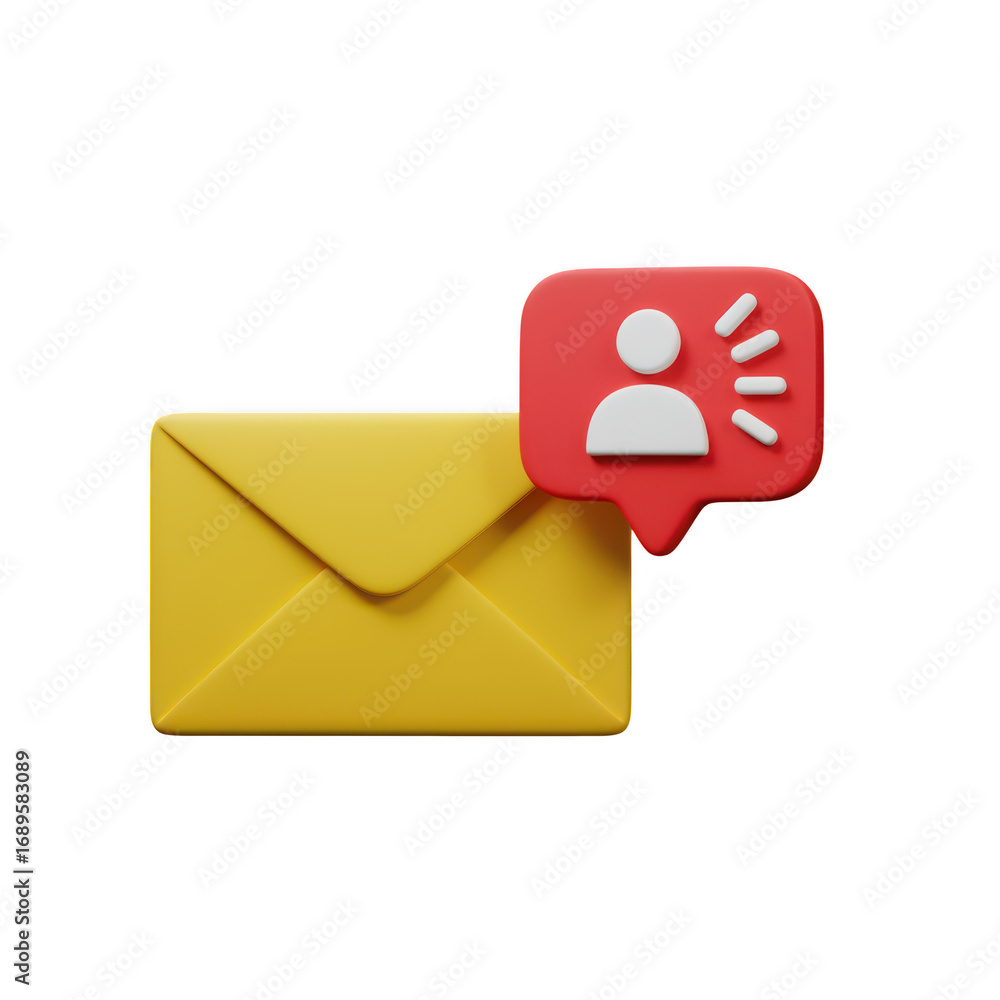 Poster yellow envelope with new message notification icon isolated on transparent background