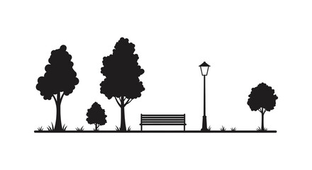 a serene park scene with trees bench and lamp post