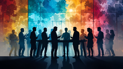 Siluetas de personas mostrando trabajo en equipo diverso e inclusivo