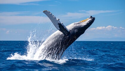 Whale leaping in ocean