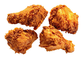 Four crispy fried chicken pieces arranged in a star shape.  Golden-brown, crunchy coating, juicy, and flavorful looking