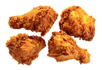 Four crispy fried chicken pieces arranged in a star shape.  Golden-brown, crunchy coating, juicy, and flavorful looking