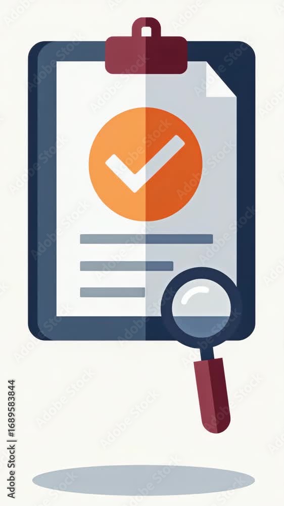 Poster document review and quality control concept. document with a checkmark, quality assurance, and proce