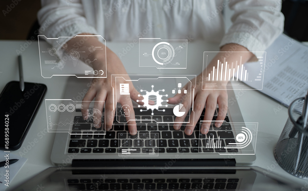 Aufkleber big data visualization dashboard showing analytics, insights, and performance. data supports decisio