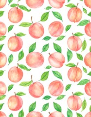Watercolor peach and leaf pattern