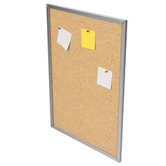 Corkboard with sticky notes isolated on transparent background
