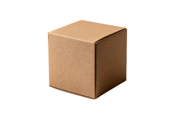 Fototapeta premium A square, light brown cardboard box, isolated against black