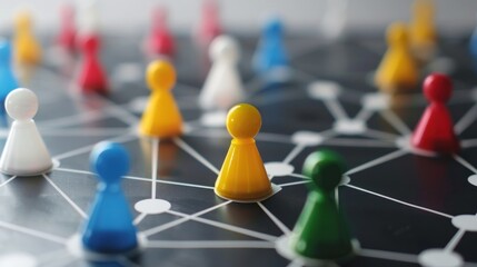 Colorful game pieces on network pattern