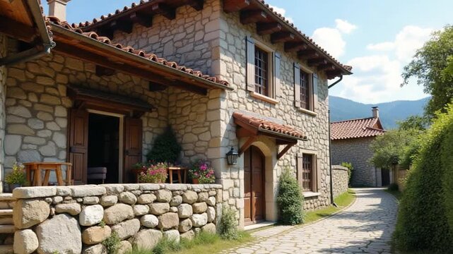 Village house with stone and wooden walls