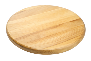 Round wooden cutting board isolated on transparent background, perfect for food preparation, serving cheese, or as a rustic kitchen decor element