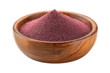 A small, shallow wooden bowl filled with a deep reddish-purple powder