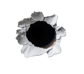 Close-up bullet hole in white material