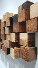 Abstract Wooden Block Wall Art Modern Geometric Cubes Texture