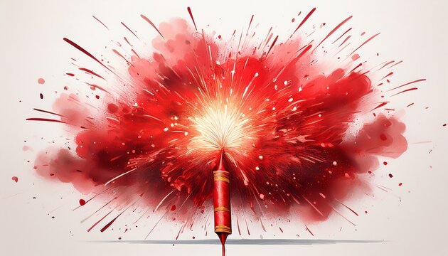 red firecracker exploding on white background