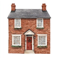 Obraz premium Christmas brick town house architecture illustration watercolor.